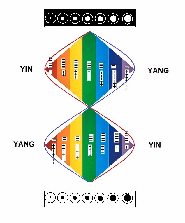 El Yin está representado en negro y el Yang en blanco El Yin está representado en negro y el Yang en blanco